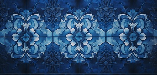 A 3D wall texture with a vintage, ornamental tile pattern in Mediterranean blue