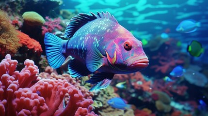 A Wrasse (Labridae) in a playful interaction with a cleaner fish, set against a backdrop of a pristine coral reef.