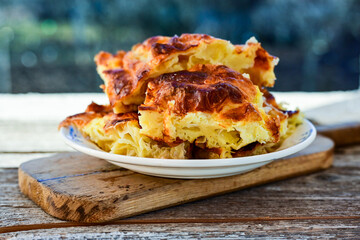 Bakery .Home made  cheese pie  with phyllo pastry and organic eggs. Bulgarian banitsa