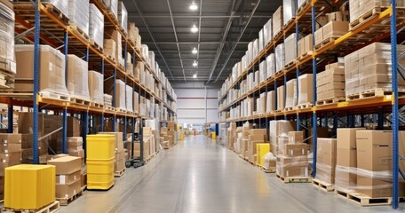 Navigating the Vast Inventory of a Furniture Warehouse for Efficient Logistics. Generative AI - obrazy, fototapety, plakaty