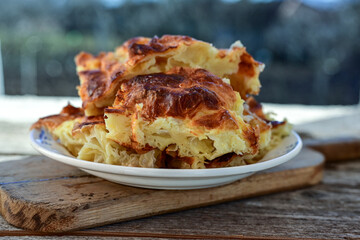 Bakery .Home made  cheese pie  with phyllo pastry and organic eggs. Bulgarian banitsa