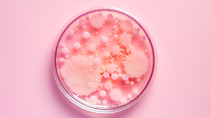 Obraz na płótnie Canvas Petri dish with bacterial culture on pink background