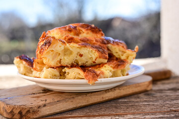 Bakery .Home made  cheese pie  with phyllo pastry and organic eggs. Bulgarian banitsa