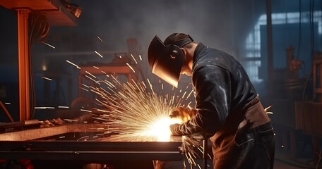 The Craft and Concentration of a Professional Welder in a Factory Environment. Generative AI