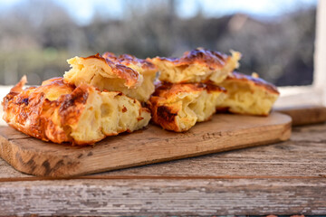 Bakery .Home made  cheese pie  with phyllo pastry and organic eggs. Bulgarian banitsa