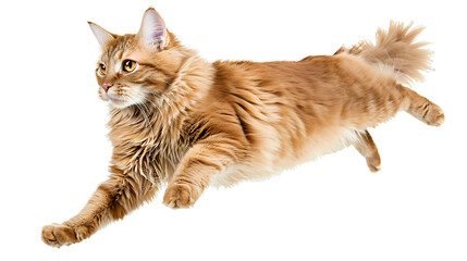 Cute orange cat jumping on the transparent background PNG