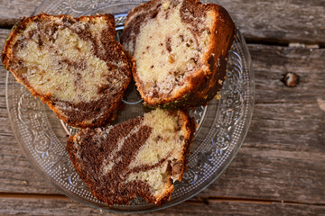 Chocolate and vanilla marble cake  . Kosher and pareve sweet.
