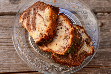 Chocolate and vanilla marble cake  . Kosher and pareve sweet.