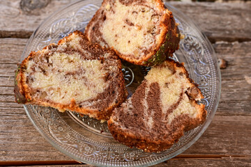 Chocolate and vanilla marble cake  . Kosher and pareve sweet.