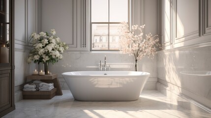 Fototapeta na wymiar The Refined Splendor of a Marble-Tiled Bathroom, Echoing Exquisite Design