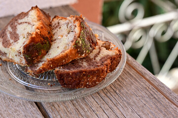 Chocolate and vanilla marble cake  . Kosher and pareve sweet.