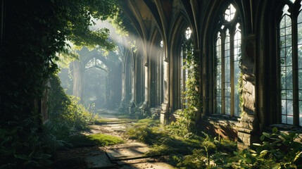 Obraz premium Imaginary church full of plants and sunlight