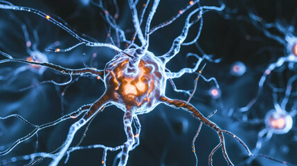 Artistic presentation of brain cells, neurons, nerve endings - obrazy, fototapety, plakaty