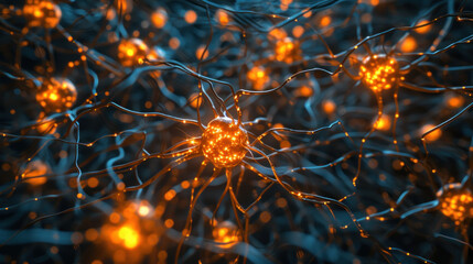 Artistic presentation of brain cells, neurons, nerve endings - obrazy, fototapety, plakaty