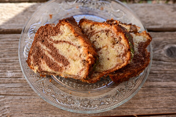 Chocolate and vanilla marble cake  . Kosher and pareve sweet.