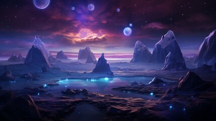 A surreal, dreamlike landscape where Serendibite gemstones rain down from a starry sky onto a crystalline surface, creating a magical scene. 4K, high detailed, full ultra HD, High resolution 8K