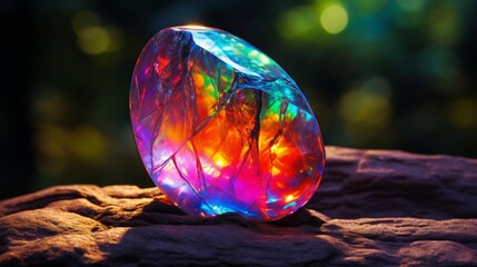 A vibrant, high-resolution 8K image of a stunning, multi-colored opal glistening in the light