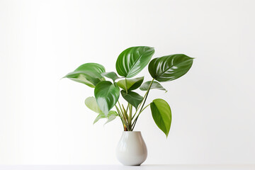 green leaf plant on vase in white background