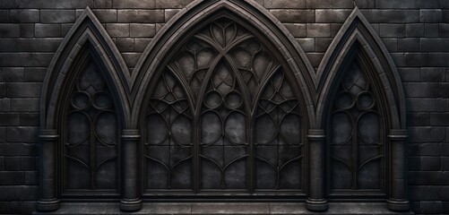 A 3D wall texture with a detailed, Gothic-style window pattern - obrazy, fototapety, plakaty