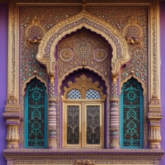 Door Design Indian and Arabic Style Blue Golden Yellow Color LED Wall VJ Created with Generative AI Technology