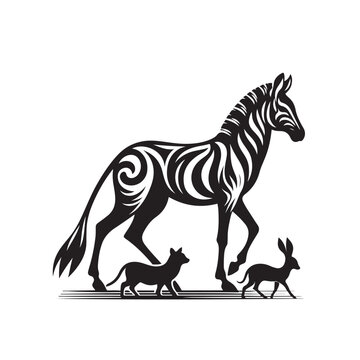 Captivating Wild Animal Silhouette in Black Vector – Expressing Wildlife Beauty in Graphic Art
