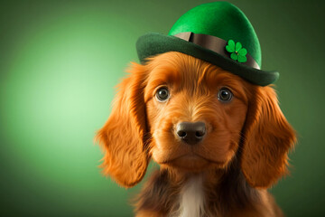 cute dog in St Patrick costume - obrazy, fototapety, plakaty