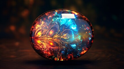Fototapeta na wymiar An exquisite Black Opal gemstone surrounded by mystical, ethereal patterns. 4K, high detailed, full ultra HD, High resolution 8K