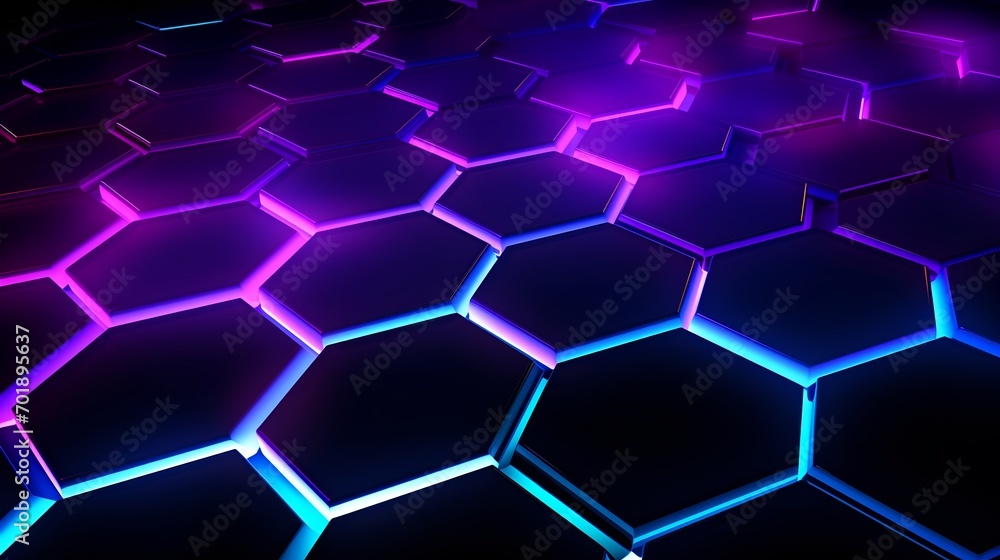 Canvas Prints colorful neon glowing hexagonal futuristic pattern. (generative ai).