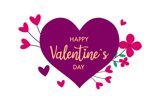happy valentine's day  card with heart shape and flowers flat design 