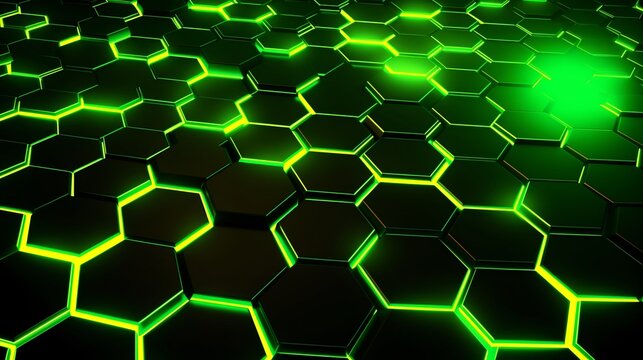 Colorful Neon Glowing Hexagonal Futuristic Pattern. (Generative AI).