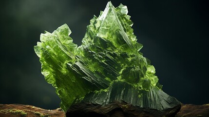 An exquisite, full ultra HD 8K image of a mesmerizing, green moldavite specimen