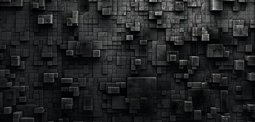 Abstract digital pixel design with a chalkboard effect in black and white on a 3D wall texture, depicting abstract digital pixel design