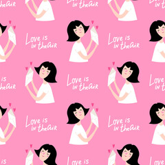 Girl with letter seamless pattern