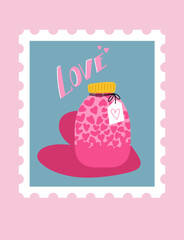 Jar with hearts valentine card