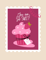 Cupcake with hearts valentine card