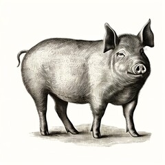 Black and white engraving of pig.  (Generative AI).