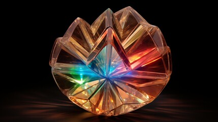 An isolated Rainbow Lattice Sunstone set against a dark background, highlighting its unique crystal structure and radiant hues. 4K, high detailed, full ultra HD, High resolution 8K
