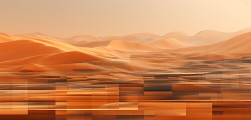 Abstract digital pixel design of a desert landscape in sandy and orange hues on a 3D wall, depicting abstract digital pixel design