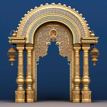 Door Design Indian and Arabic Style Blue Golden Color LED Wall VJ Created with Generative AI Technology