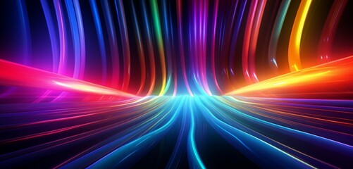 Fototapeta na wymiar Dynamic neon light graffiti featuring a spectrum of rainbow lines on a prismatic 3D texture