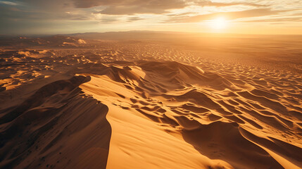 Fototapeta na wymiar Aerial view of a desert during sunset, Drone shot of a dune, artificial intelligence