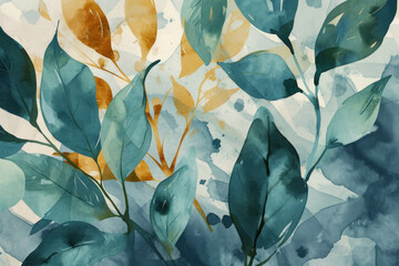 Watercolor collection. Set of wild and garden abstract plants. Leaves, flowers, branches and other natural elements.	