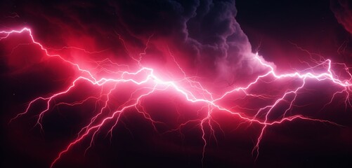 Luminous neon light design featuring dark red and white lightning bolts on a stormy 3D surface