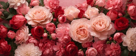 Obraz na płótnie Canvas Colourful roses background, template, valentine's day romantic card, banner