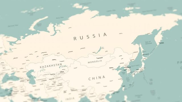 Russia on the world map. Smooth map rotation. 4K animation.