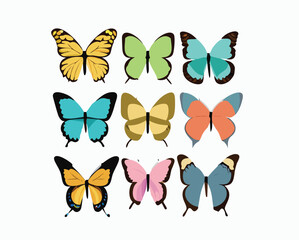 set of butterflies Watercolor set of bright vector hand painted butterflies