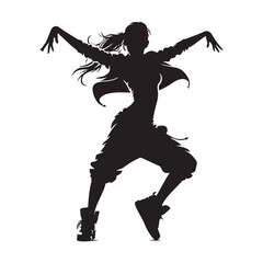 Black Vector Dancing Silhouette - Expressive Dance Pose in Captivating Silhouette
