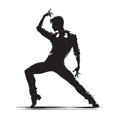 Dynamic Dancer Silhouette - Striking Black Vector Artwork of an Energetic and Expressive Dancing Figure
