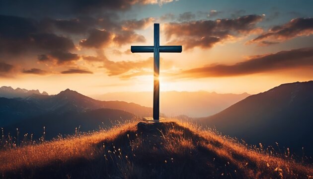 Christian Cross - Symbol of Christianity - Mourn or Funeral Background - Crucifixion of Jesus Christ