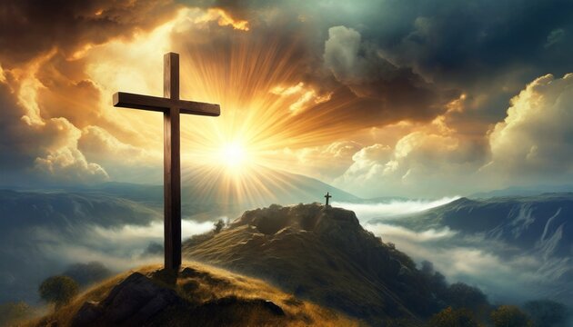 Christian Cross - Symbol of Christianity - Mourn or Funeral Background - Crucifixion of Jesus Christ